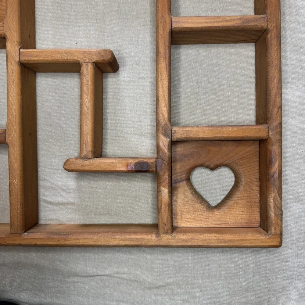 Vintage CottageCore Wood Heart Shadow Box Wall Display Shelf Trinkets Large